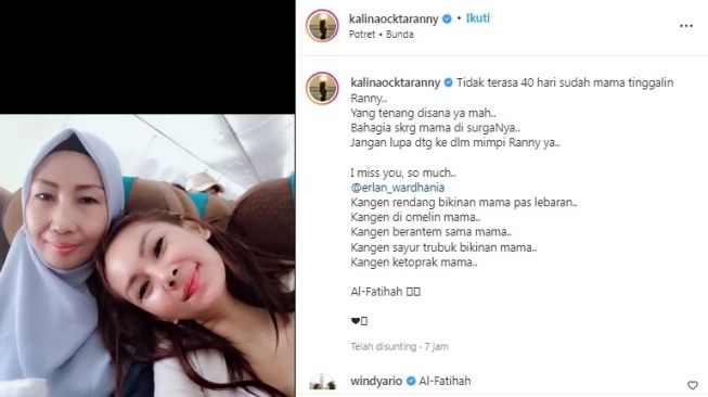 Unggahan Kalina Oktarani [Instagram/@kalinaocktaranny]