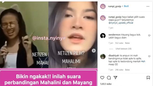 Unggahan soal Mayang vs Mahalini [Instagram/@rumpi_gosip]