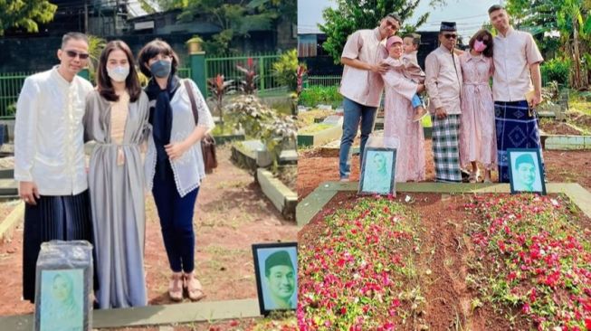 5 Potret Keluarga Doddy Sudrajat vs Haji Faisal Ziarah ke Makam Vanessa Angel