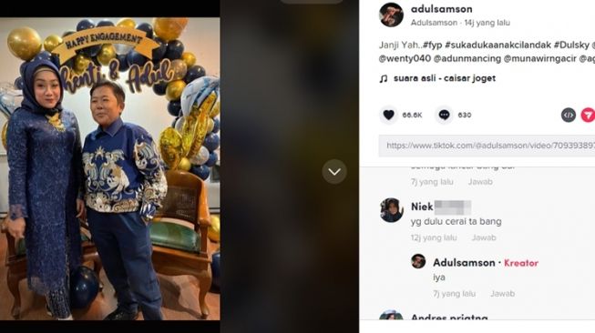 Komedian Adul tunangan dengan perempuan bernama Whenti. [TikTok]