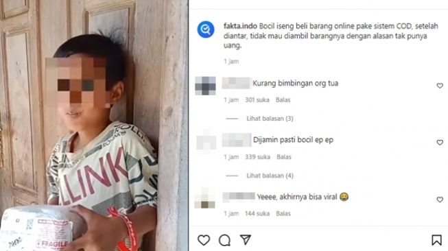 Bocil iseng membeli barang online dengan metode COD dan berakhir harus menolaknya karena tak bisa membayar. (Instagram/@fakta.indo)