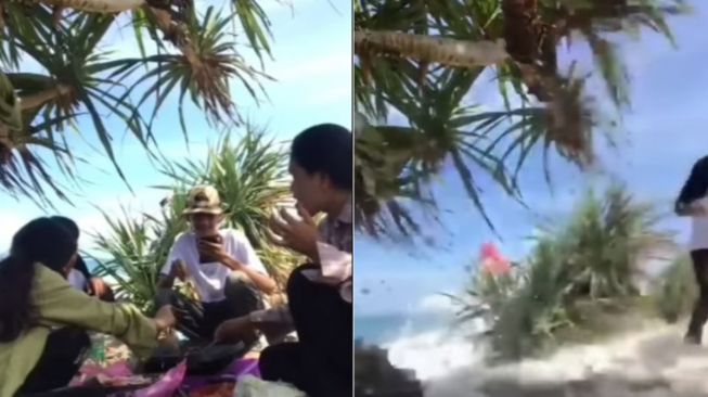 Lagi Asyik Makan di Tepi Pantai, Bukannya Healing Malah Hampir Hilang Tersapu Ombak