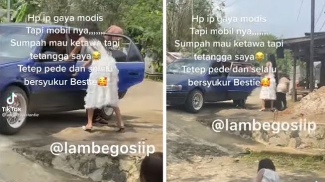 Cewek nyinyir lihat tetangga punya iPhone tapi naik mobil jadul, banjir kecaman publik. (Instagram/@pembasmi.kehaluan.reall)