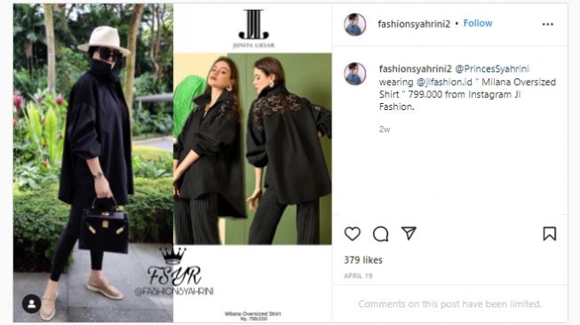 Harga outfit Syahrini (Instagram/@fashionsyahrini2)