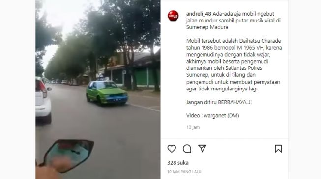 Penampakan Mobil Ngebut Mundur Sambil Putar Musik di Jalanan Sumenep Madura yang Viral Kemarin