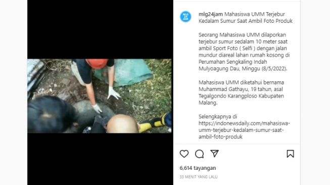 Mahasiswa UMM Malang tercebur sumur gegara selfie [Tangkapan layar Instagram]