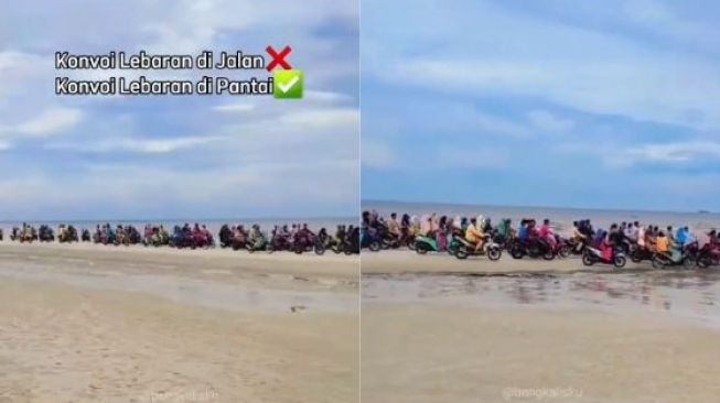 Viral Rombongan Pemotor Konvoi Lebaran di Pantai, Publik Geleng-geleng Kepala: Silaturahmi ke Nyi Roro Kidul