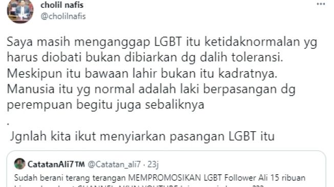 Tak Tolerir Keberadaan LGBT, KH Cholil Nafis: Yang Normal Laki Berpasangan dengan Perempuan Begitu Juga Sebaliknya