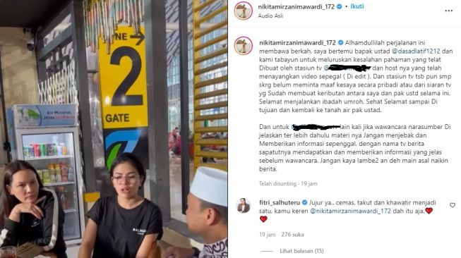 Nikita Mirzani temui Ustaz Das'ad Latief. [Instagram]