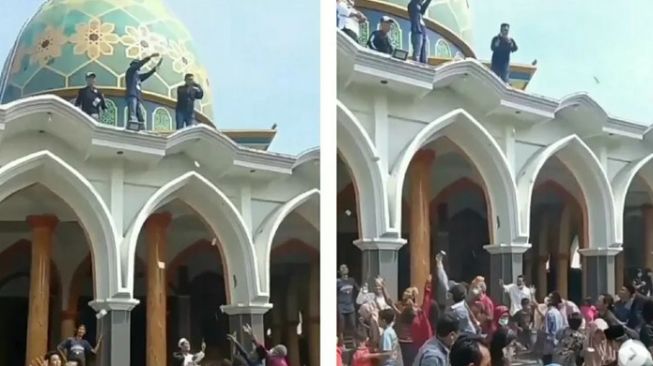 Sukses di Tanah Rantau, Pedagang Pecel Lele saat Mudik Tebar Uang dari Atas Masjid, Videonya Viral