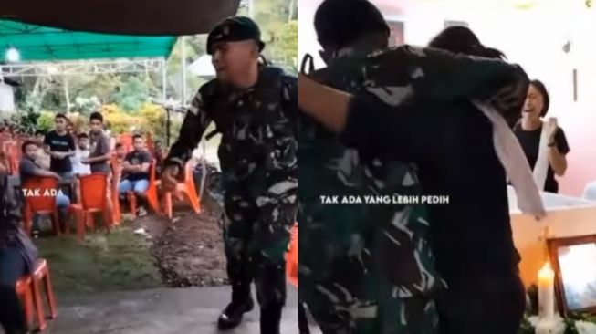 Bikin Mewek, Tentara Ini Nangis Pulang Tugas Melihat Ayahnya Meninggal