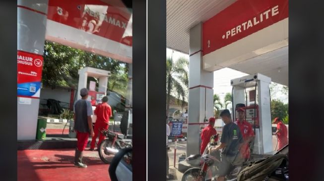 Honda Supra bikin pemotor trail minder saat isi bensin di SPBU (TikTok)