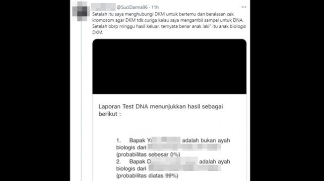 Tangkapan layar hasil tes DNA yang membuktikan perselingkuhan dua oknum ASN di Ogan Komering Ilir, Sumatera Selatan. (Twitter/@SuciDarma96)