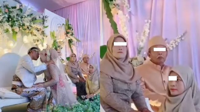 Diminta Pose Cium Kening, Pengantin Pria Malah Mau ke Bibir, Ekspresi Keluarga Jadi Sorotan: Kayak Pesimis