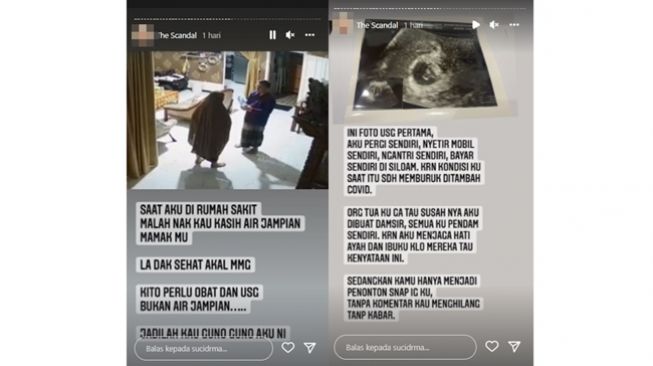 Tangkapan layar IG Story istri sah yang mengaku suaminya berniat memberi air yang sudah diguna-guna untuknya setelah dugaan perselingkuhan mulai terkuak. (Instagram Story/@sucidrma)