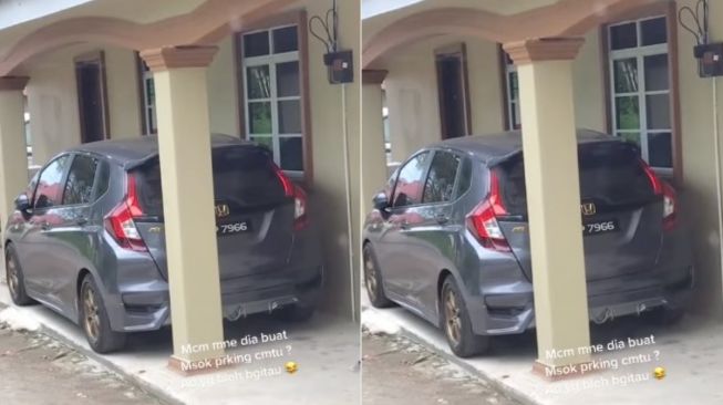 Anti Makan Jalan, Pemilik Mobil Ini Bisa Parkir di Teras Rumah Meski Terhimpit Dua Tiang, Publik: Skill Another Level