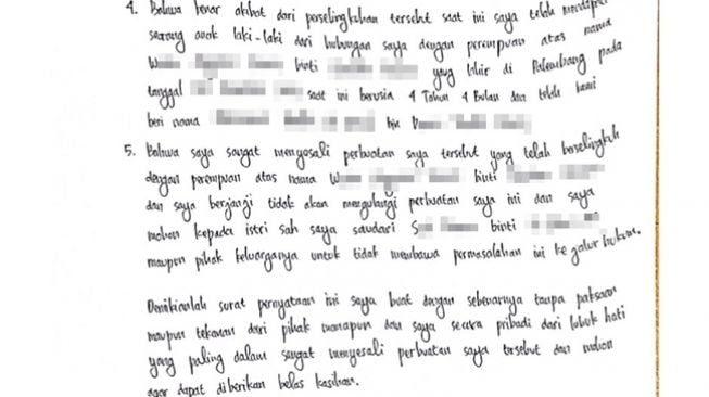 Tangkapan layar surat pernyataan oknum ASN Ogan Komering Ilir, Sumatera Selatan yang mengakui perselingkuhannya kepada sang istri sah. (Twitter/@SuciDarma96)