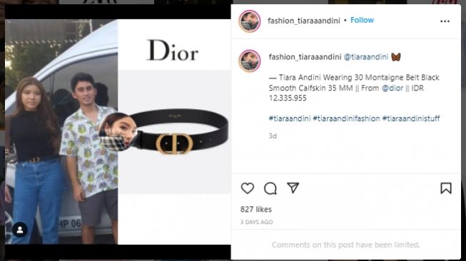 Harga aksesori berupa ikat pinggang yang dikenakan Tiara Andini (Instagram/@outfit_tiaraandini)