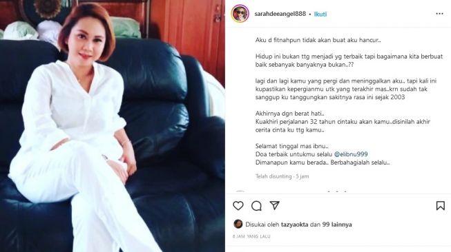 Sarah Dee membenarkan sudah bercerai dari El Ibnu. [Instagram]