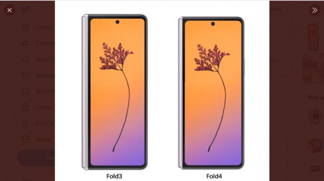 Bocoran penampakan display Galaxy Fold3 vs Fold4. [Twitterr]