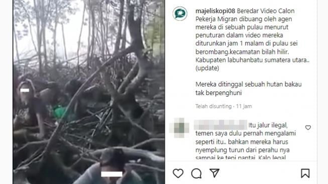 Viral video calon TKI dibuang ke pulau Sei Berombang, Sumatera Utara padahal dijanjikan kerja di Malaysia. (Instagram/@majeliskopi08)