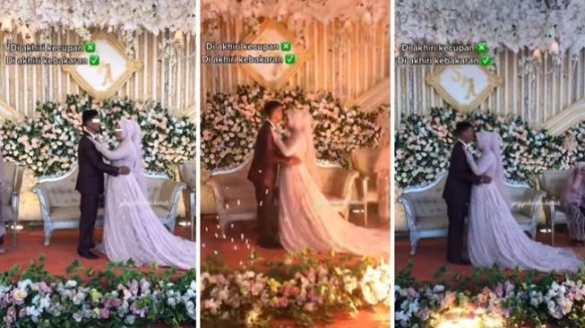 Kocak! Lagi Malu-malu Ciuman, Pengantin Ini Malah Berakhir Hampir Terbakar, Publik: The Real Adegan Panas