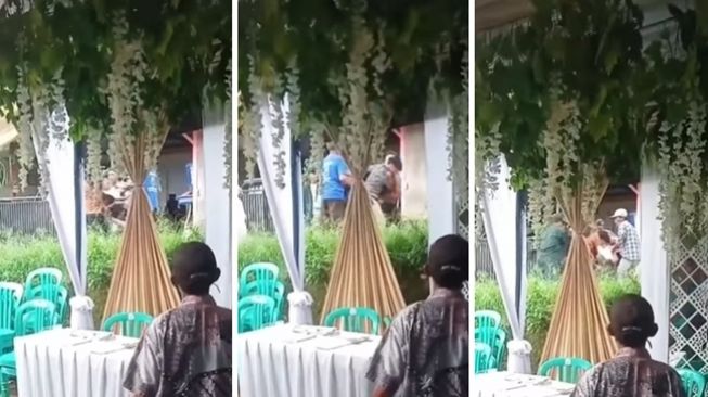 Viral pria mengamuk di pernikahan mantan pacar sampai harus diamankan warga sekitar. (Instagram/@fakta.indo)