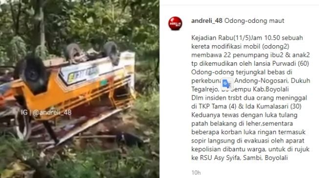 odong-odong terjungkal bebas di Boyolali (Instagram)