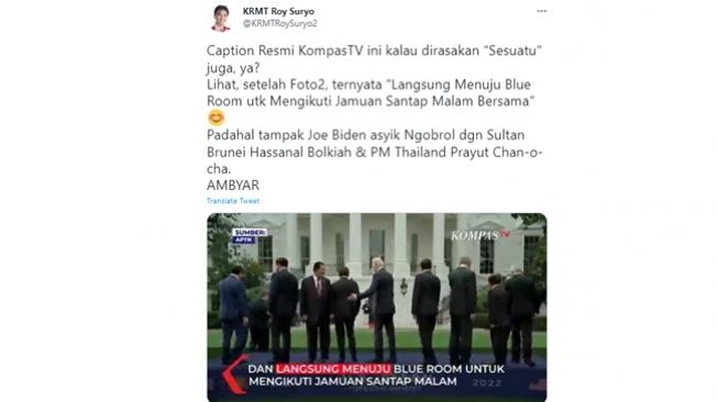 Roy Suryo bandingkan interaksi Presiden Joko Widodo dan Presiden Amerika Serikat, Joe Biden, dengan interaksi Biden bersama pimpinan ASEAN lain di KTT ASEAN-AS. (Twitter/@KRMTRoySuryo2)