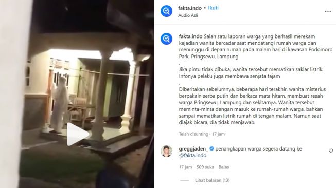 Wanita Berpakaian Serba Putih Teror Warga di Lampung, Minta-minta dengan Ancaman Matikan Sakelar dan Senjata Tajam