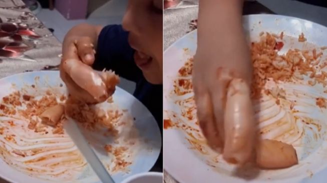 Video viral bocah makan sotong. (Instagram/gelaktiktok)