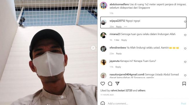 Tangkapan layar unggahan Ustaz Abdul Somad di media sosial akun instagram @ustadabdulsomadfans. Ia diduga dideportasi dari Singapura.