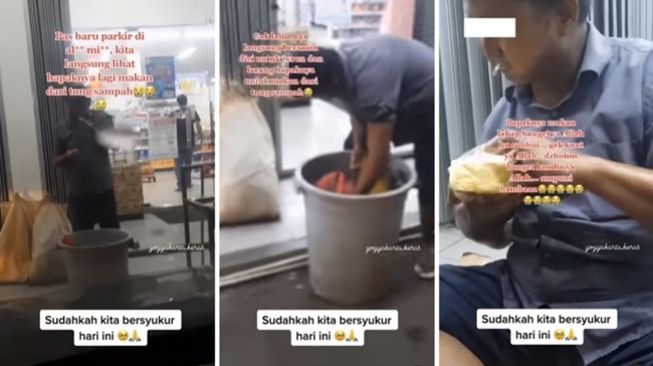 Pria mengais dan makan langsung dari tong sampah imbas belum makan seharian. (Instagram/@pernakalan)