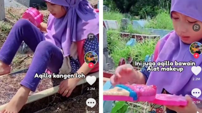 Sedih, Gadis Ini Datangi Kubur Ibunda hingga Ajak main Dandan: Aqila Kangen