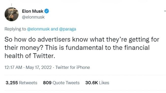 Cuitan Elon Musk membahas soal akusisi Twitter. [Twitter]