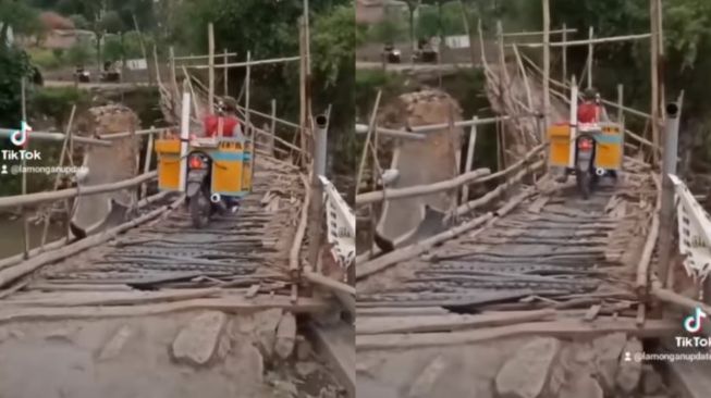 Miris! Kondisi Jembatan Penghubung Antar Desa di Lamongan Ini Memprihatinkan