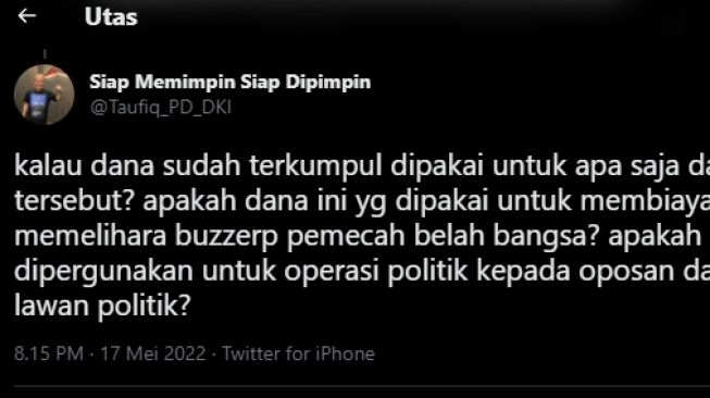 Cuitan Ketua DPC Partai Demokrat Jakarta Pusat Taufiqurrahman. (Tangkapan layar/Twitter)