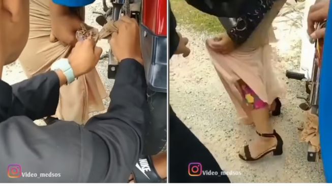 Rok wanita nyangkut di rantai motor Honda Astrea (Instagram)