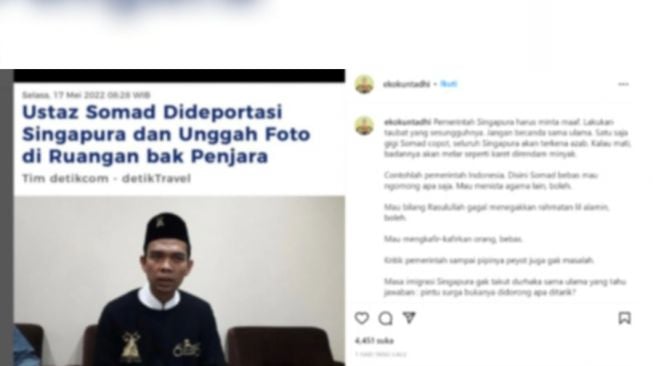 Eko Kunthadi sindir UAS. [Dok.Istimewa]