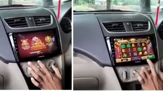 Pria memanfaatkan Head Unit Suzuki Ertiga untuk bermain game judi online (Instagram)