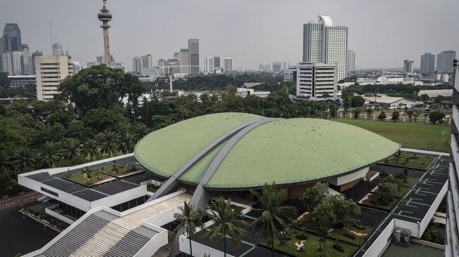 Suasana dome Gedung Nusantara DPR atau Gedung Kura-Kura di Kompleks Parlemen, Senayan, Jakarta, Kamis (19/5/2022). ANTARA FOTO/Aprillio Akbar