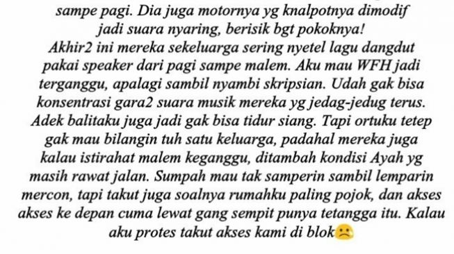 Curhat punya tetangga suka menyetel musik dangdut volume penuh dari pagi sampai malam, bahkan suara azan berkumandang juga tidak dipedulikan. (Twitter/@SeputarTetangga)