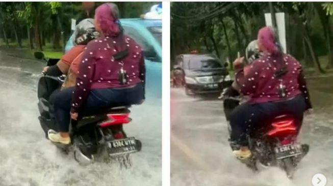 Viral Pemotor Ngebut di Tengah Banjir, Ditegur Malah Acungkan Jari Tengah, Warganet: Dikira Naik Speedboat!