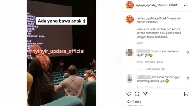 Ibu-ibu membawa anaknya menonton KKN di Desa Penari sampai membawa penutup mata. (Instagram/@nyinyir_update_official)