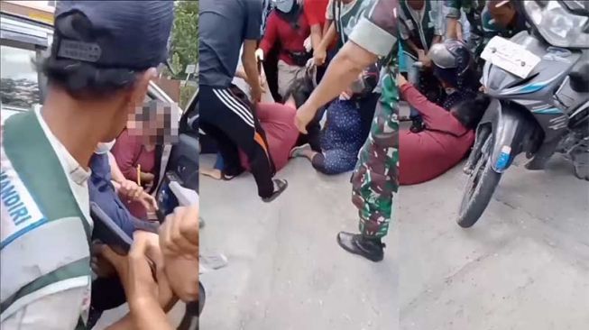 Wanita Diduga Pelakor Dilabrak Istri Sah di Pekanbaru, Dijambak-jambak Berguling di Aspal