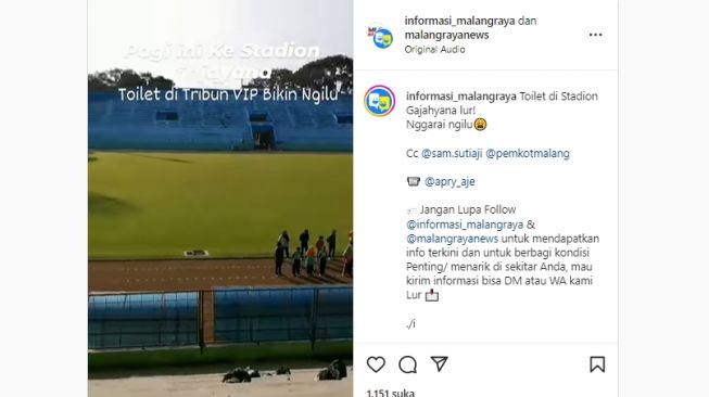 Viral Kondisi Toilet Tribun VIP di Stadion Gajayana Malang Tak Terawat dan Jorok