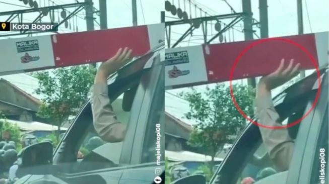 Nekat! Aksi Pengendara Menahan Palang Pintu Kereta Api dari Dalam Mobil Bikin Warganet Geleng-geleng Kepala