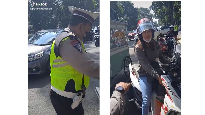 Pemotor girang usai ketemu bestie di pos polisi (TikTok)