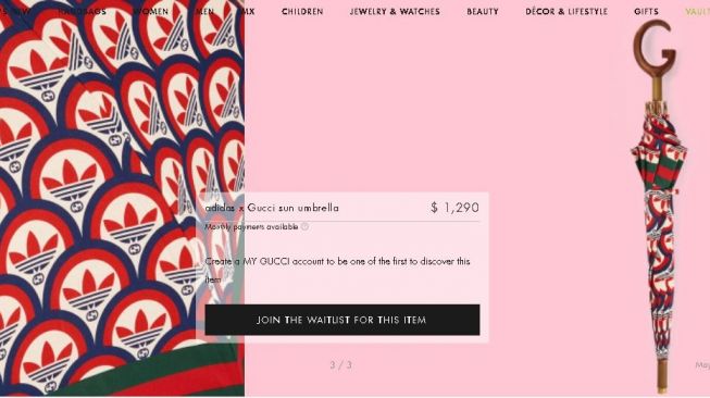 Payung Rp18 Juta Gucci x Adidas yang Tidak Tahan Air (gucci.com)