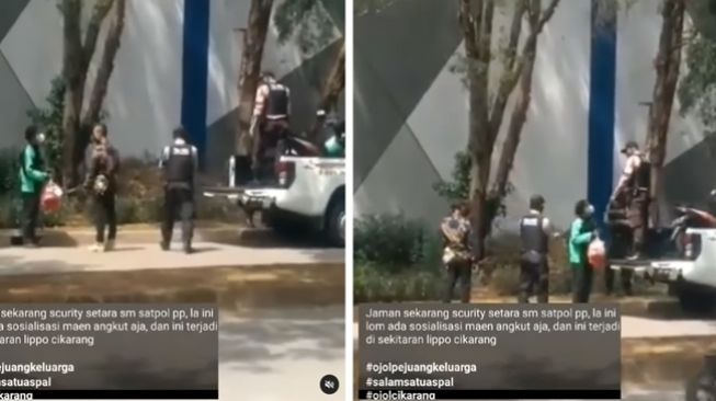 Bak Satpol PP, Viral Satpam di Cikarang Diduga Angkut Sepeda Motor Ojol yang Lagi Ambil Pesanan, Publik Geram